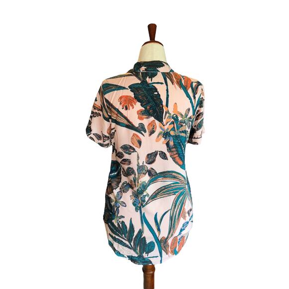 Naturals d&co | Tropical Palm Print Button-Up Shirt | Cuffed Sleeve | XS - Picture 3 of 8